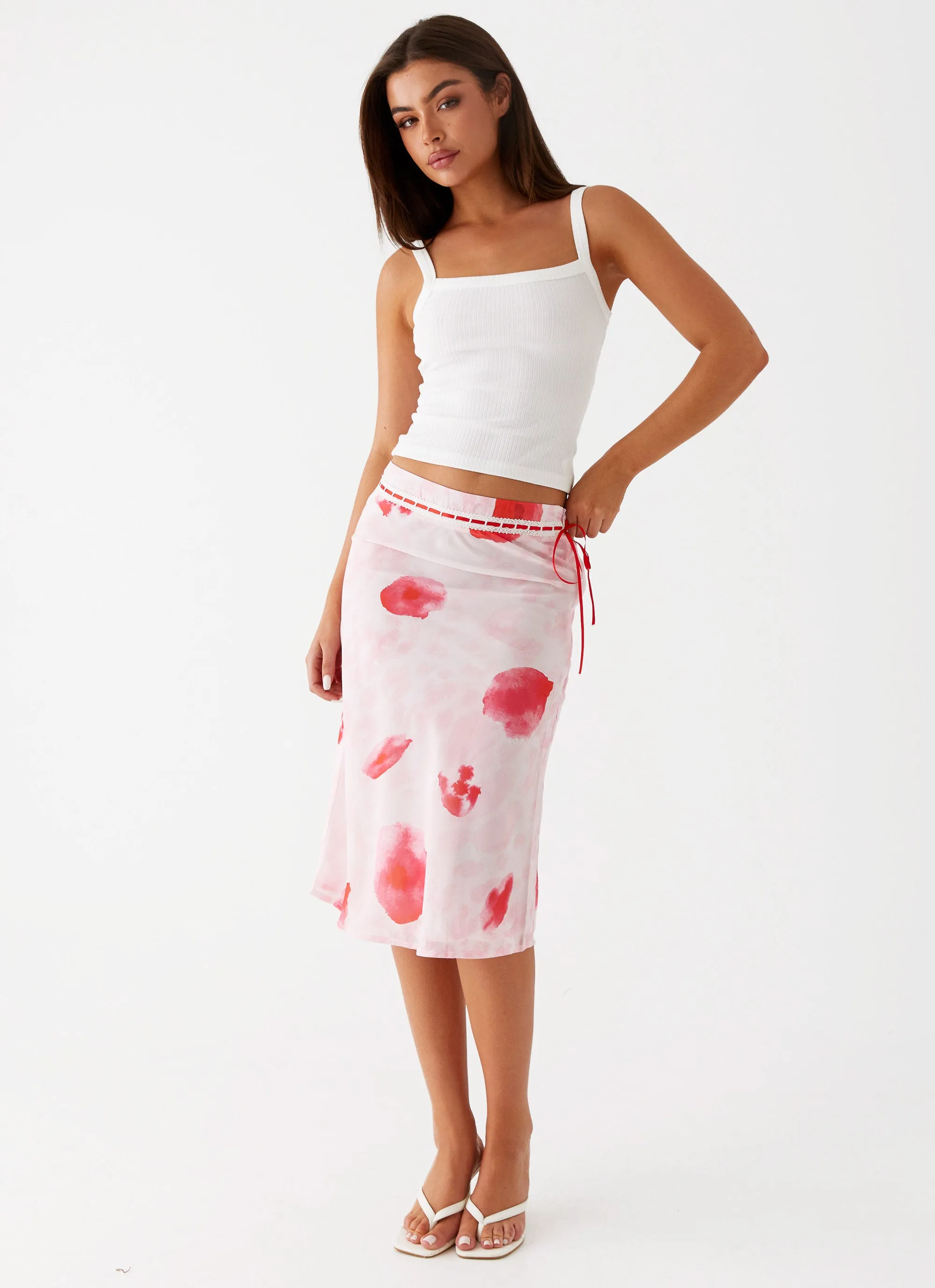 Peony Quartz Midi Skirt - Pink Poppy