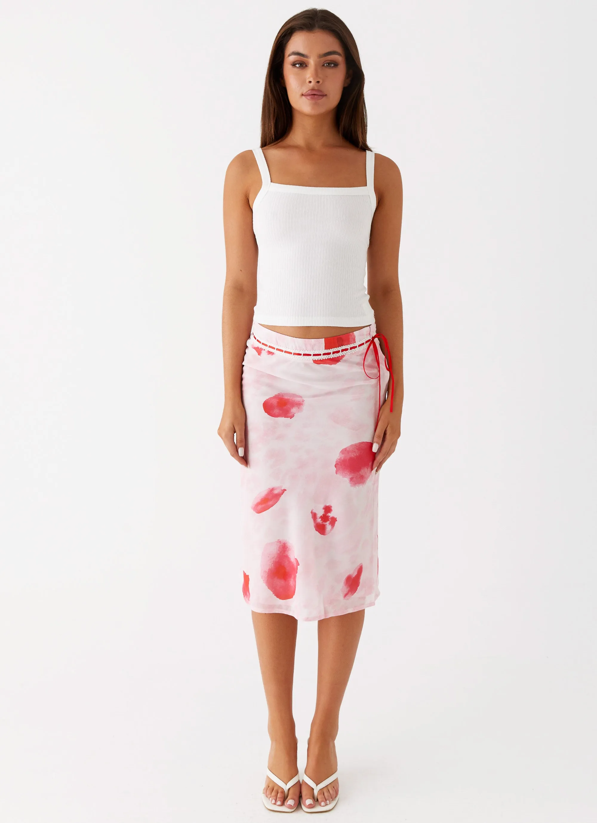 Peony Quartz Midi Skirt - Pink Poppy