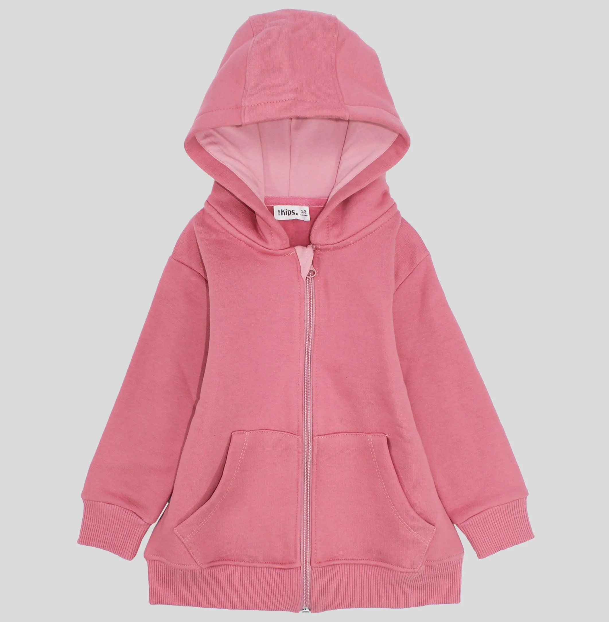 Plain Long-Sleeved Zip-Up Hoodie