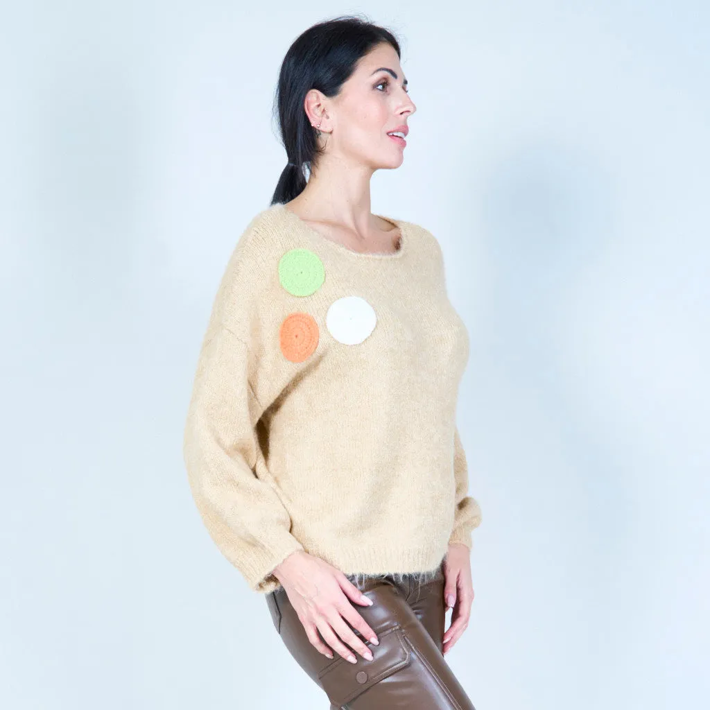 Playful fruit patch sweater wholesale