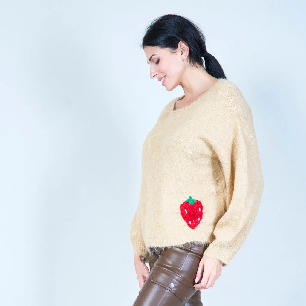 Playful fruit patch sweater wholesale