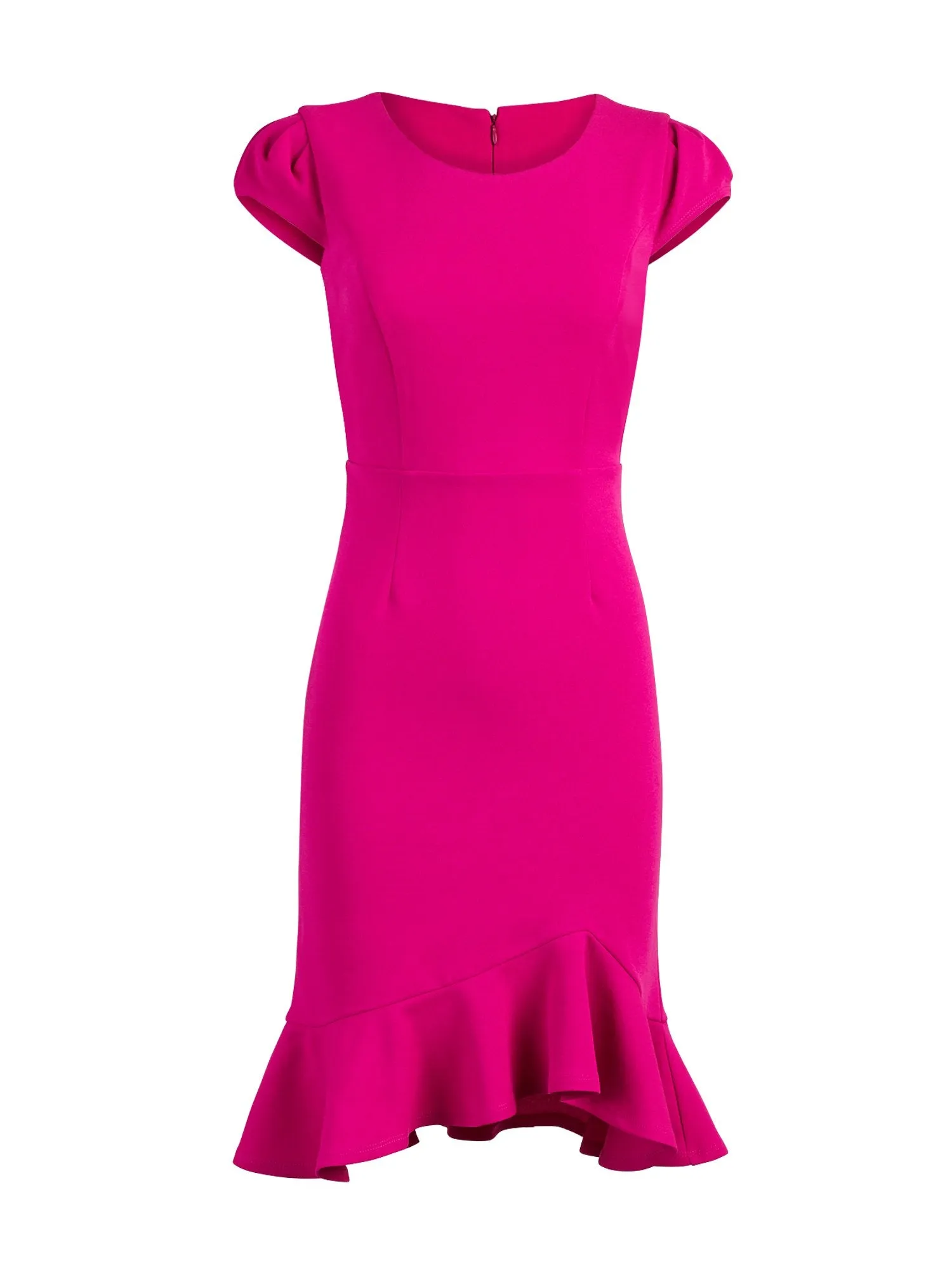 Puff-Sleeve Flounced Sheath Dress - Magic Crepe®