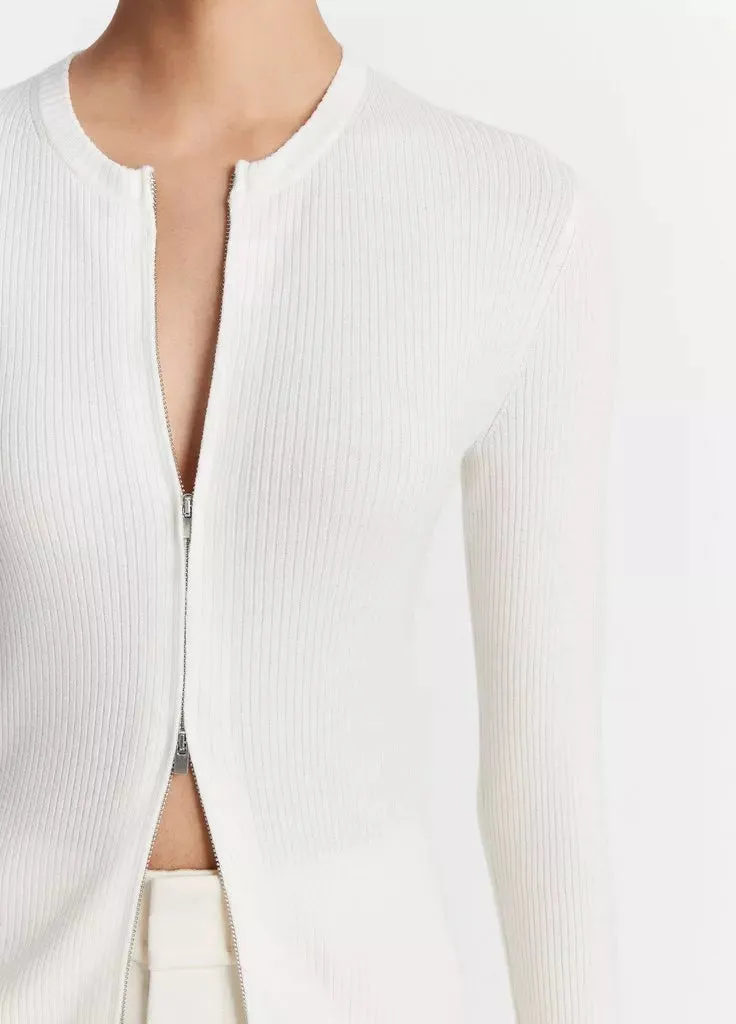 Ribbed Wool-Blend Slim Cardigan - Off White