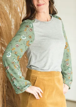 Sage Floral Print Mixed Top - FINAL SALE