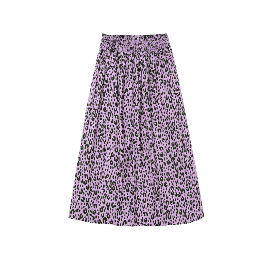 SAMPLE - Smocked Waist MIDI Skirt - Purple Cheetah