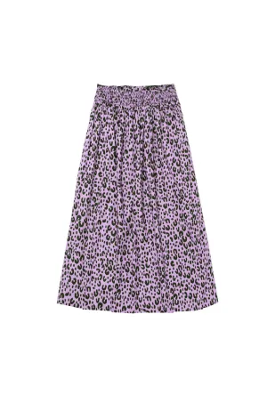 SAMPLE - Smocked Waist MIDI Skirt - Purple Cheetah