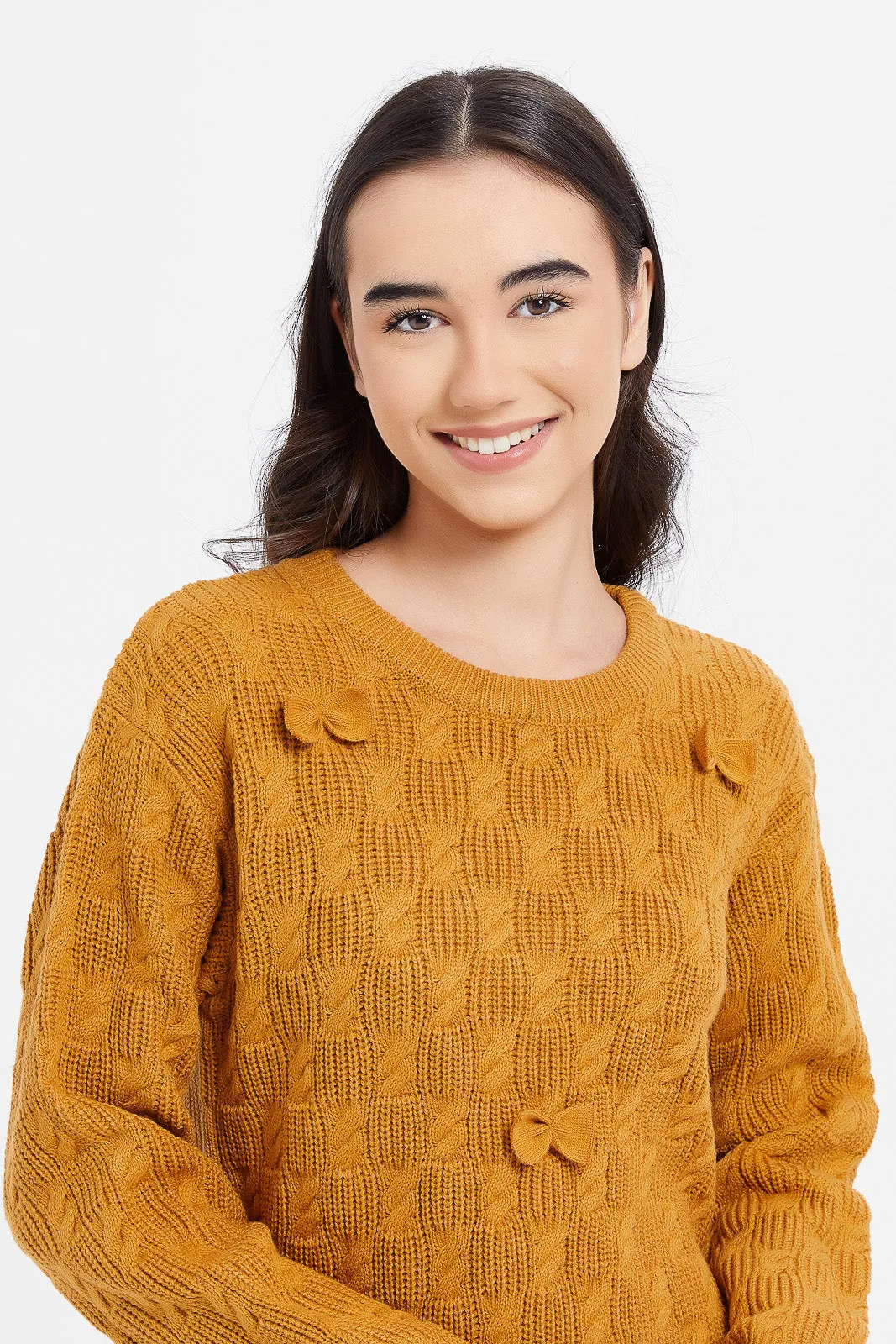 Senior Girls Mustard Bow Pullover