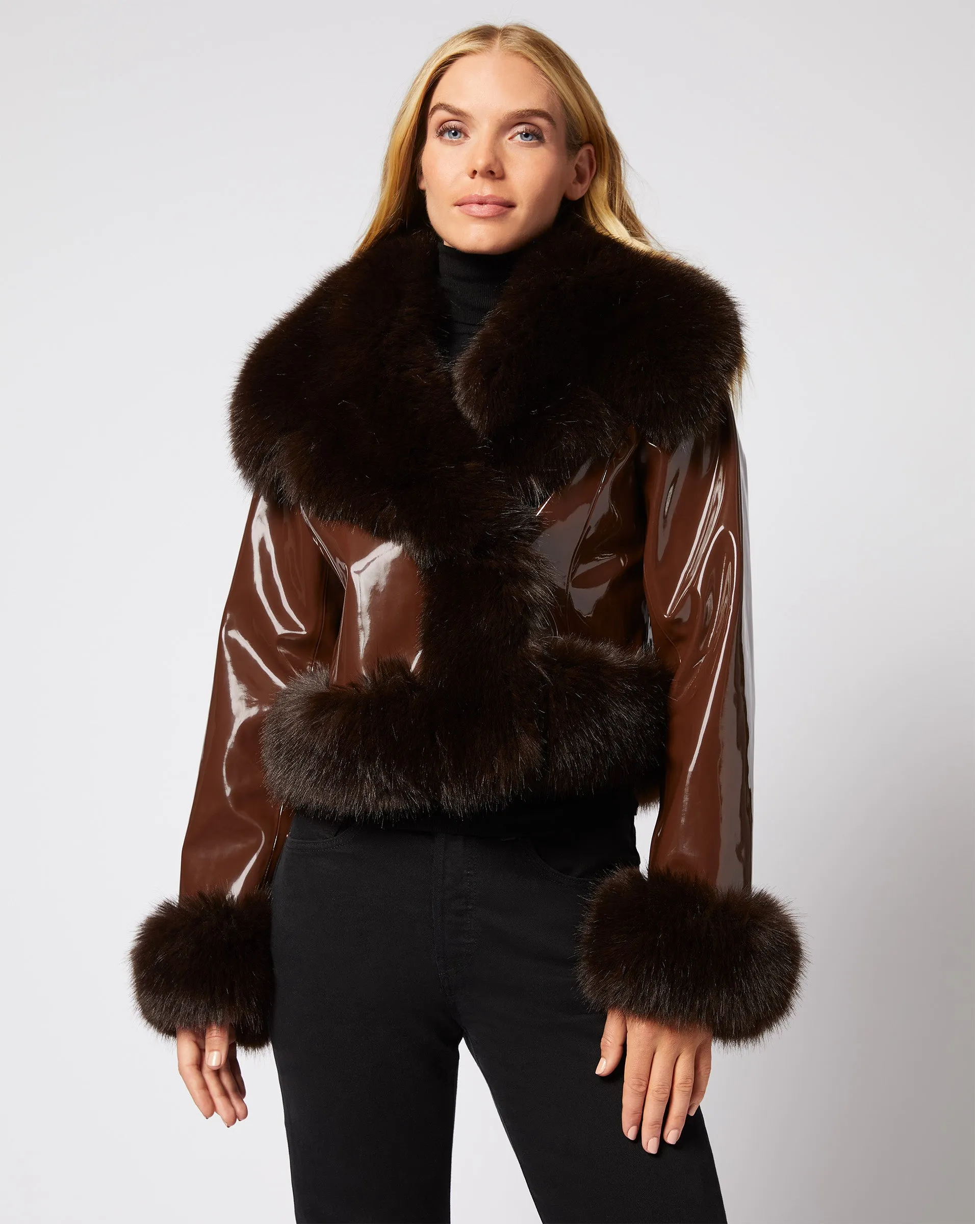 Shortie Faux Leather & Faux Fur Jacket