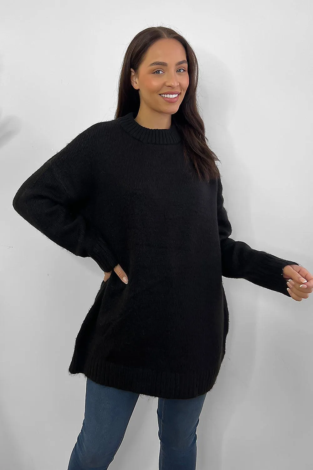 Soft Knit Ribbed Neckline Oversized Pullover