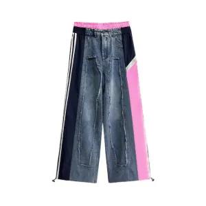 Street Color-Blocked Patchwork Jeans - Stylish Loose Fit