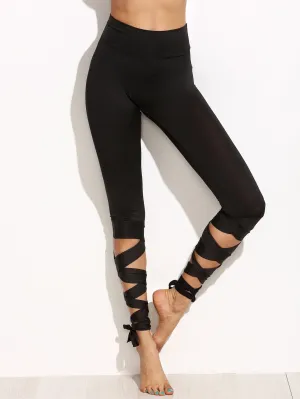 Stylish lace up tie couture fashion bandage leggings