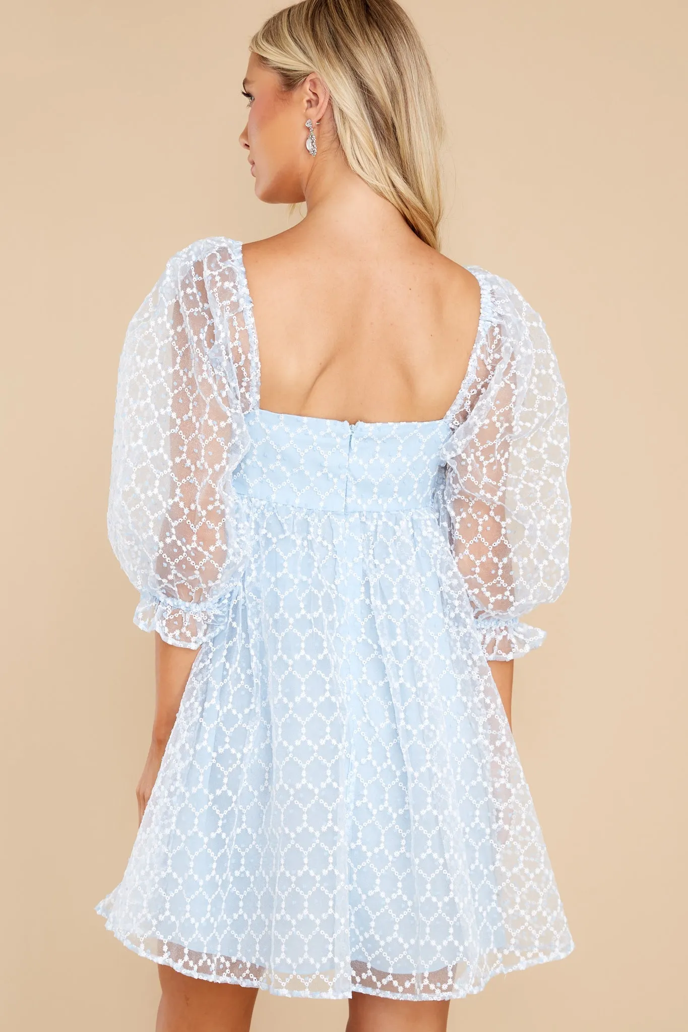 Sweet Air Light Blue Floral Eyelet Dress