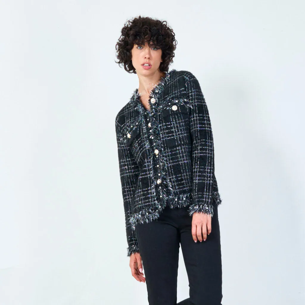 Textured plaid button-up cardigan wholesale