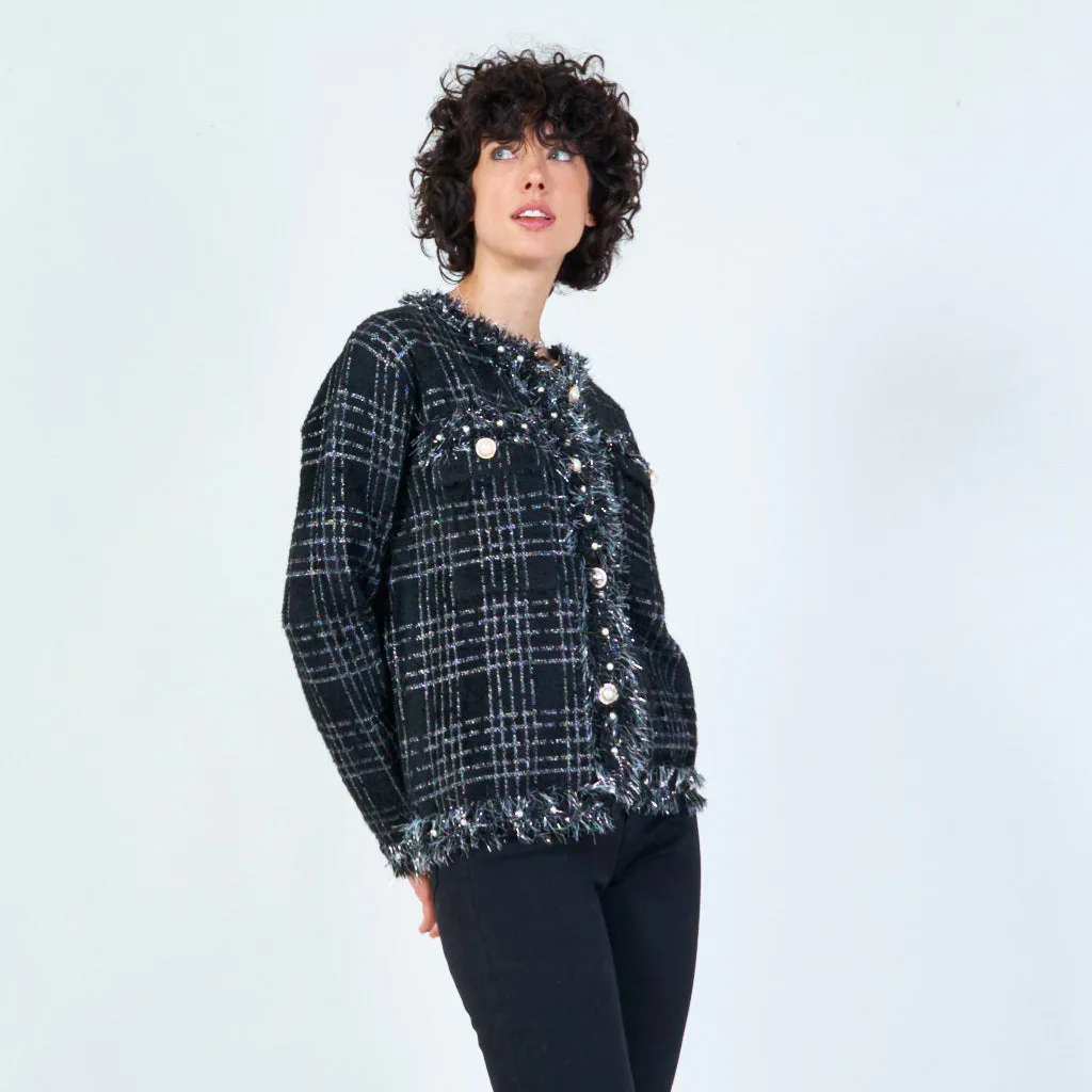 Textured plaid button-up cardigan wholesale