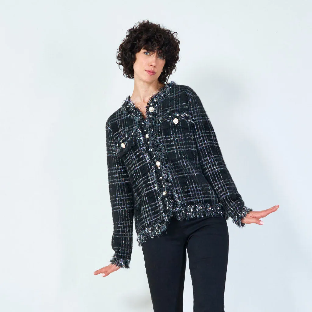 Textured plaid button-up cardigan wholesale