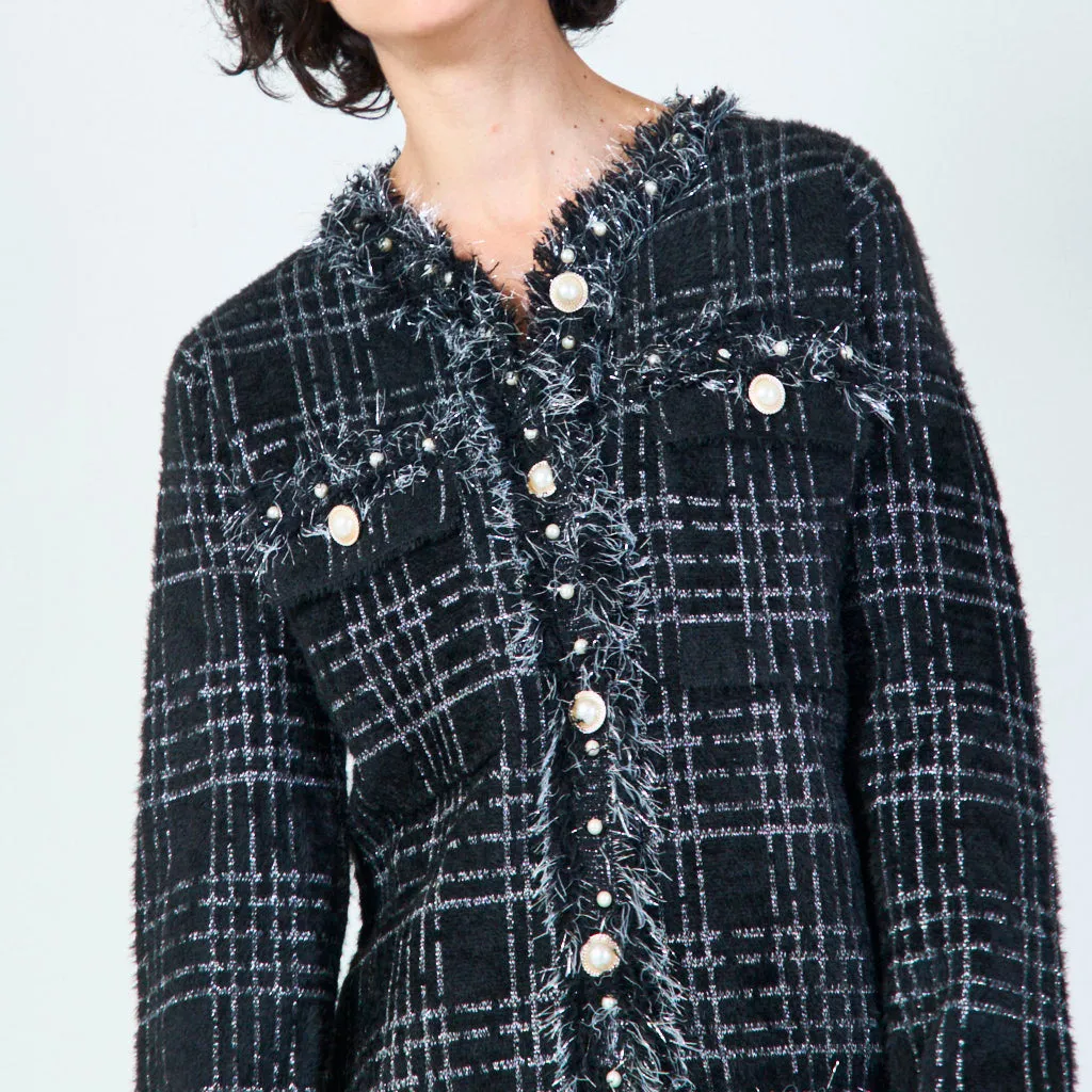 Textured plaid button-up cardigan wholesale