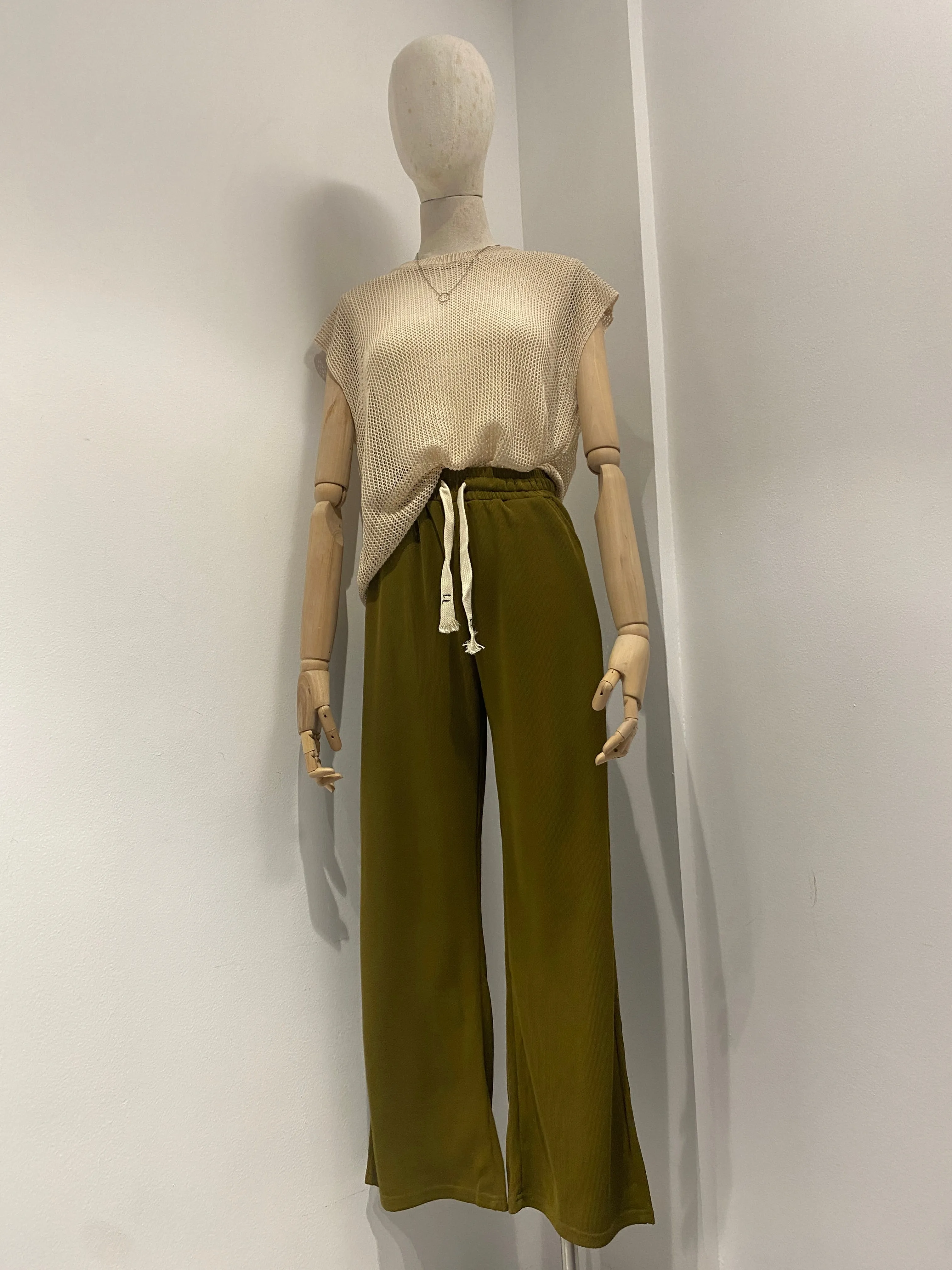 Textured Wide Leg Sweatpants - Moss