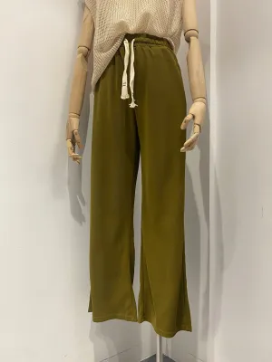 Textured Wide Leg Sweatpants - Moss