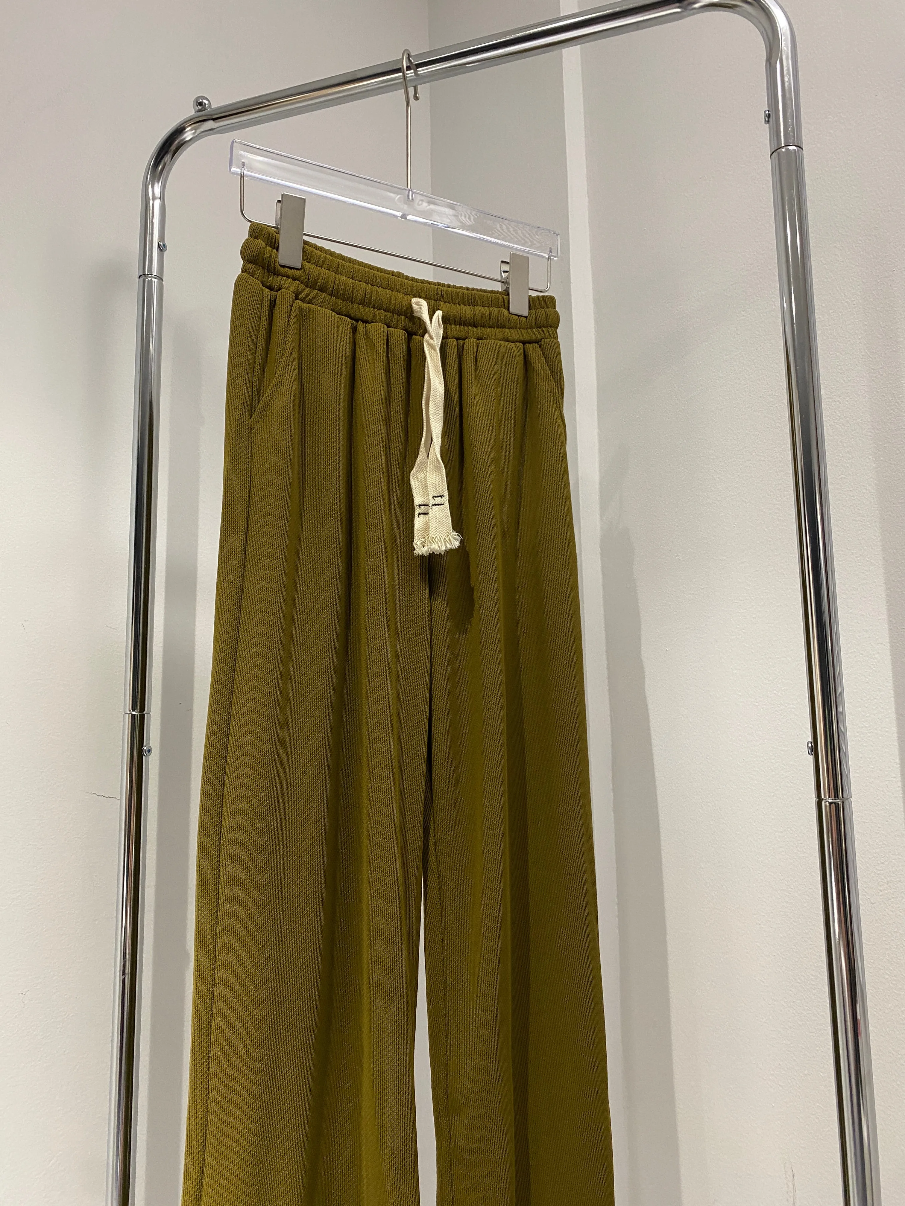 Textured Wide Leg Sweatpants - Moss