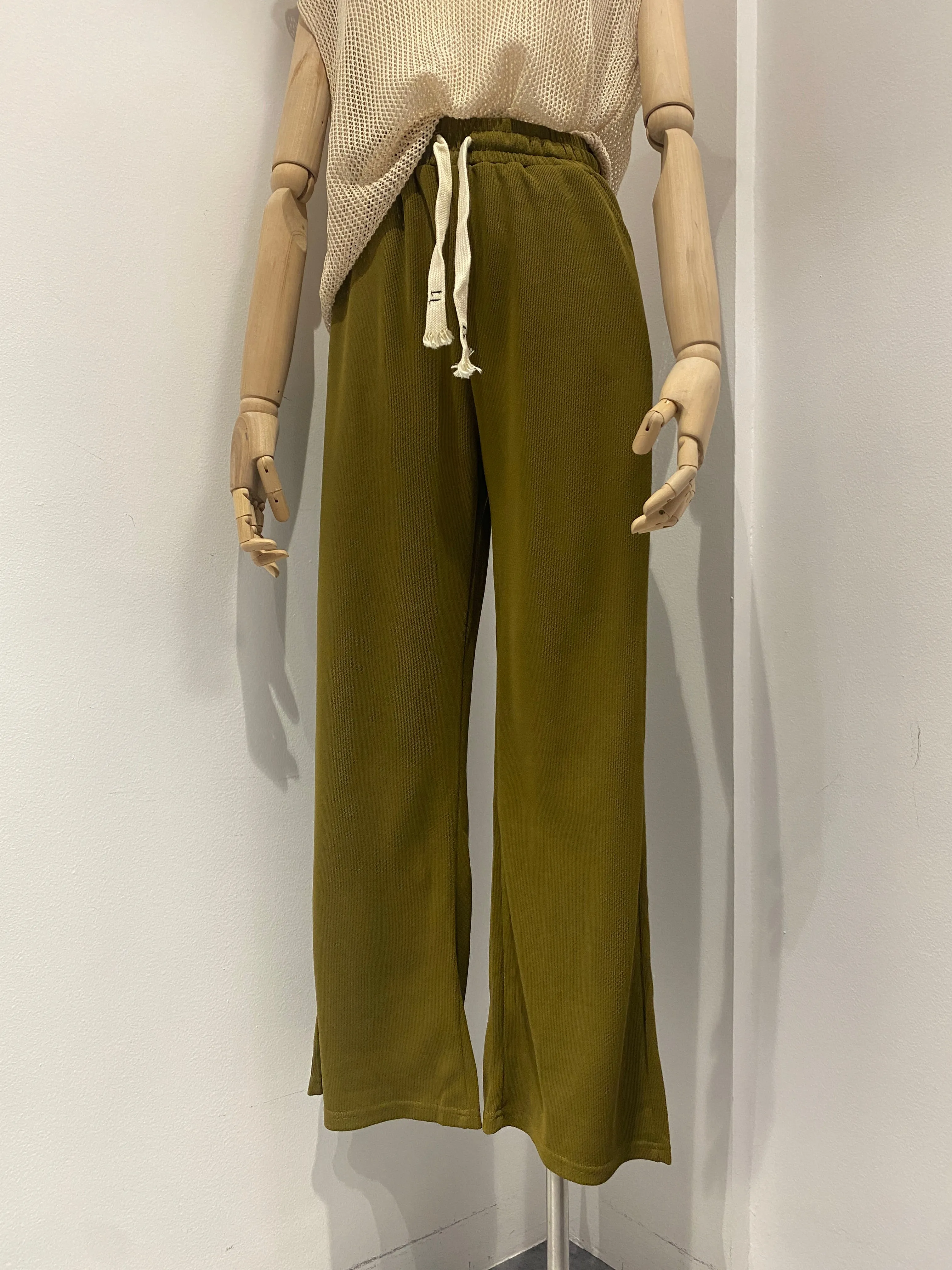 Textured Wide Leg Sweatpants - Moss