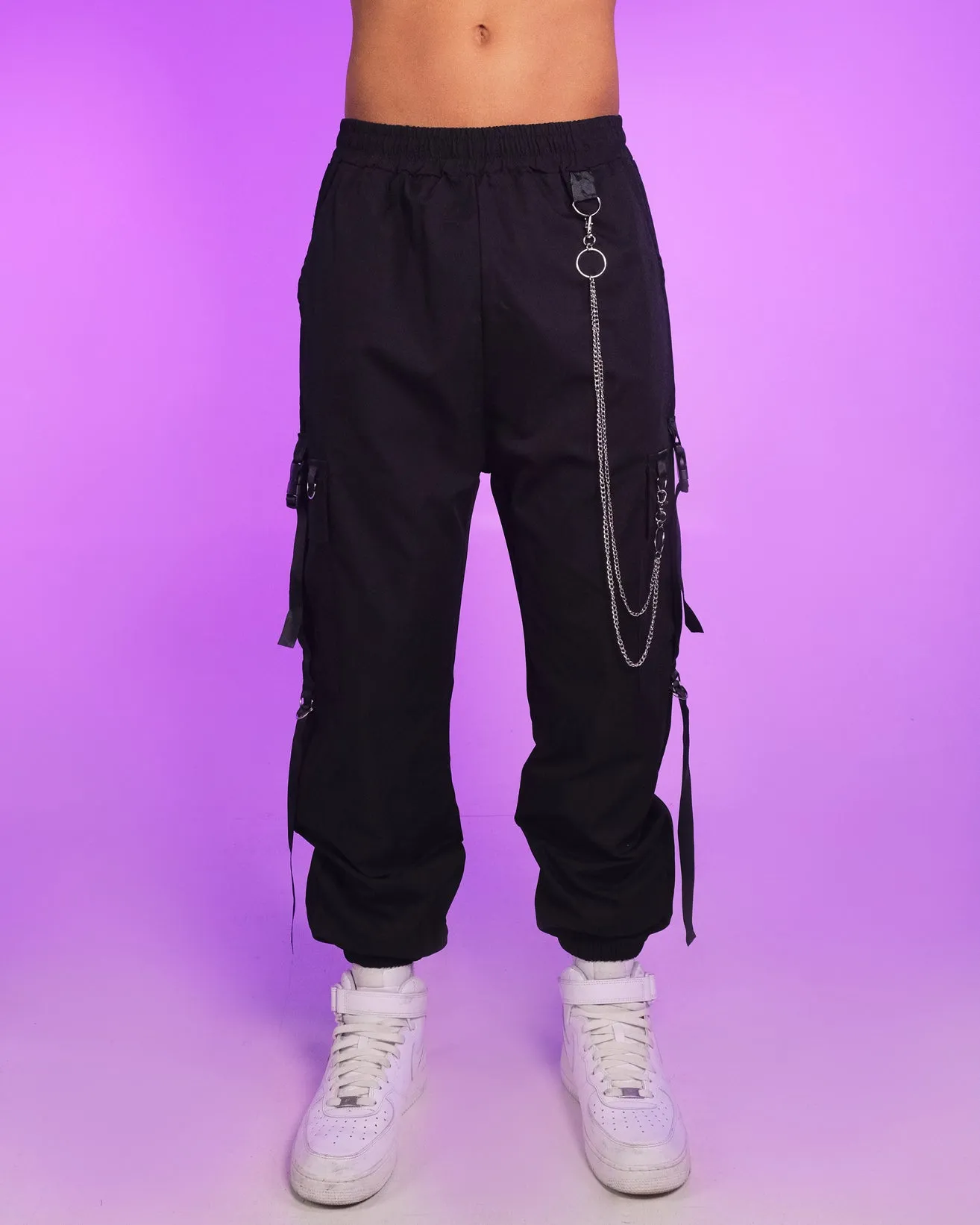 Too Extra Chain Cargo Black Joggers