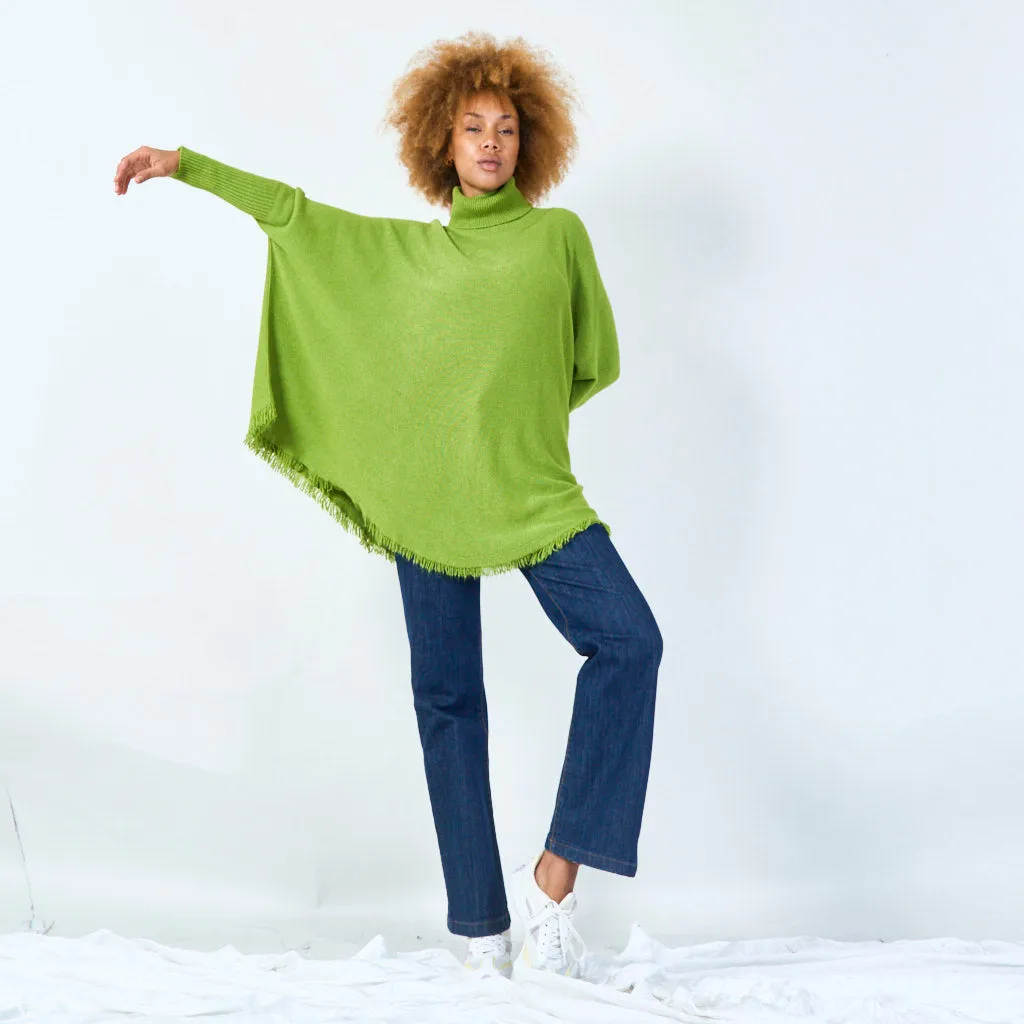 Turtleneck poncho with raw hem wholesale