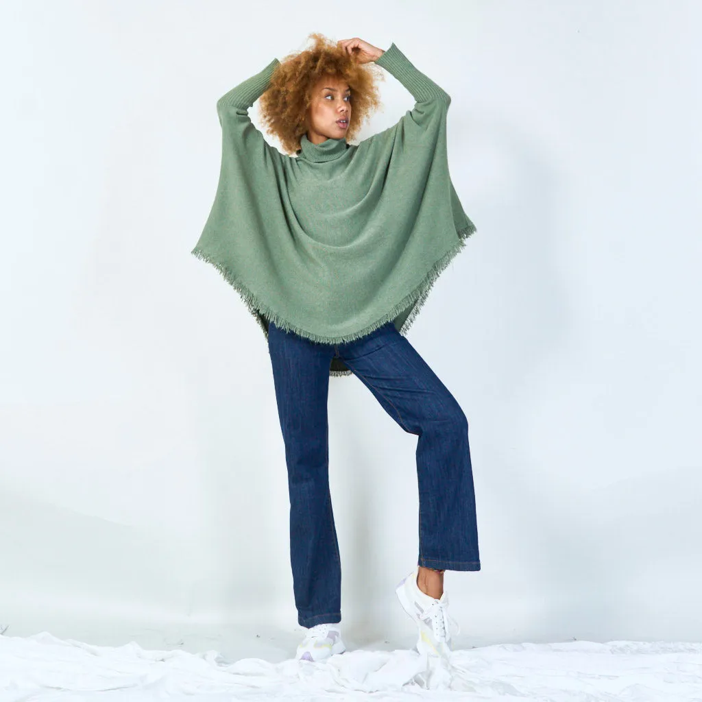 Turtleneck poncho with raw hem wholesale