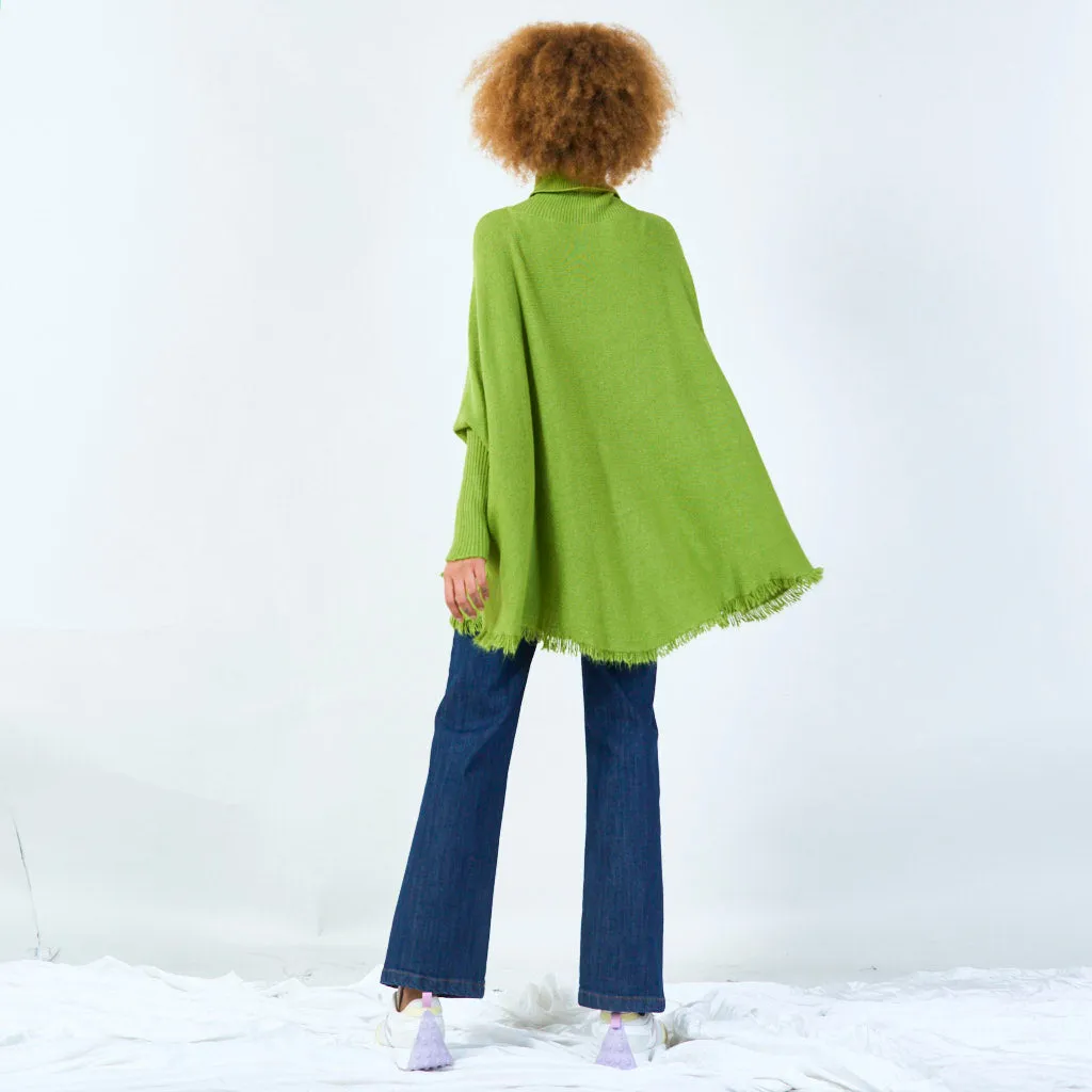 Turtleneck poncho with raw hem wholesale