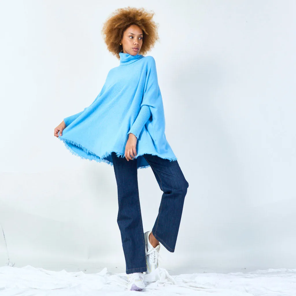 Turtleneck poncho with raw hem wholesale