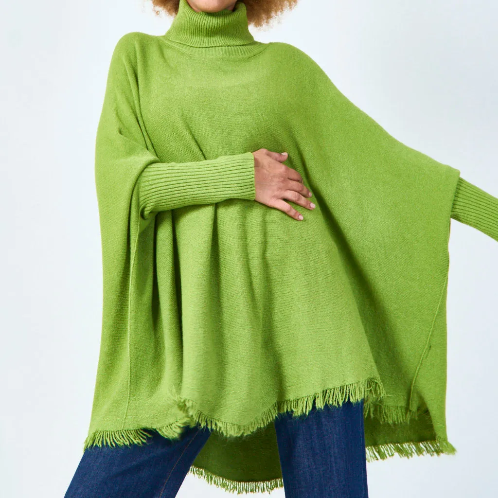 Turtleneck poncho with raw hem wholesale