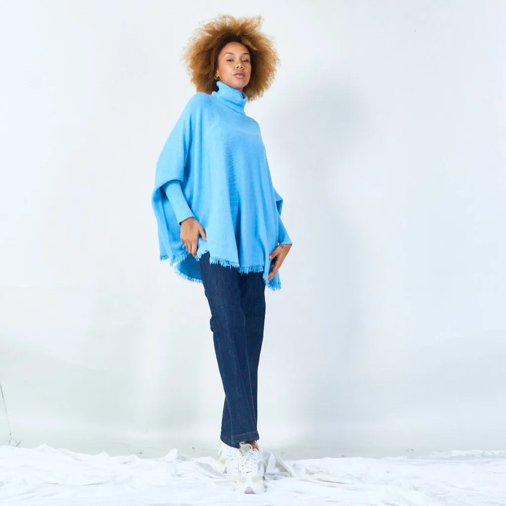 Turtleneck poncho with raw hem wholesale