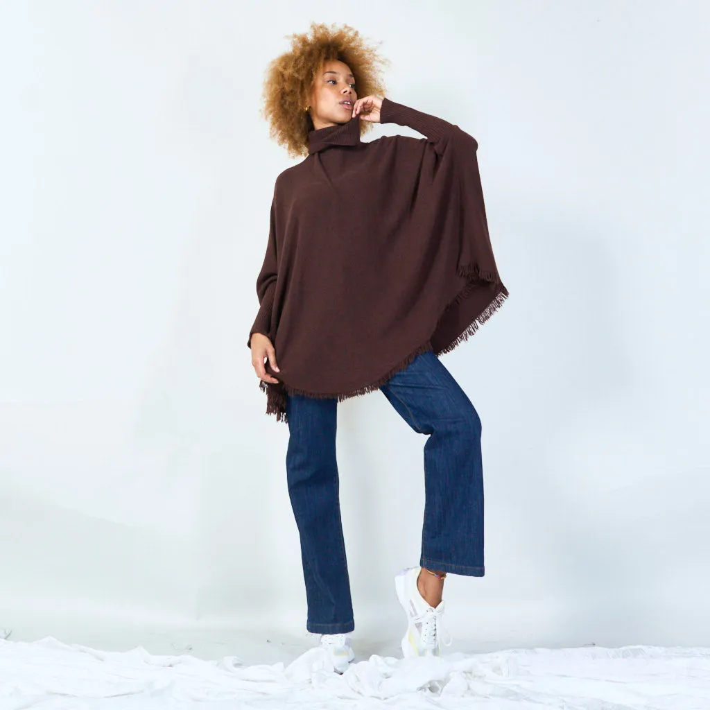 Turtleneck poncho with raw hem wholesale