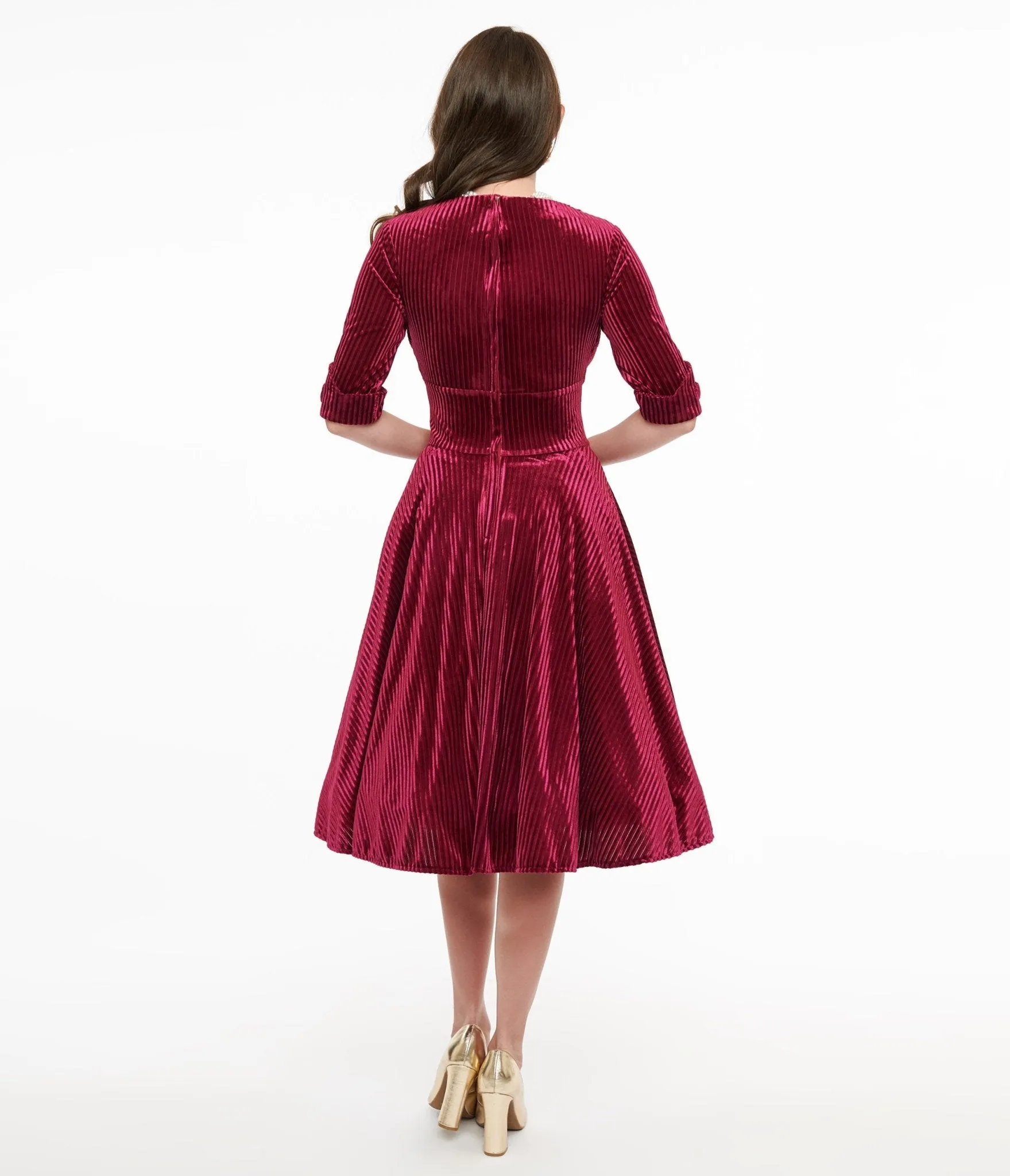 Unique Vintage 1950s Merlot Textured Velvet Delores Swing Dress