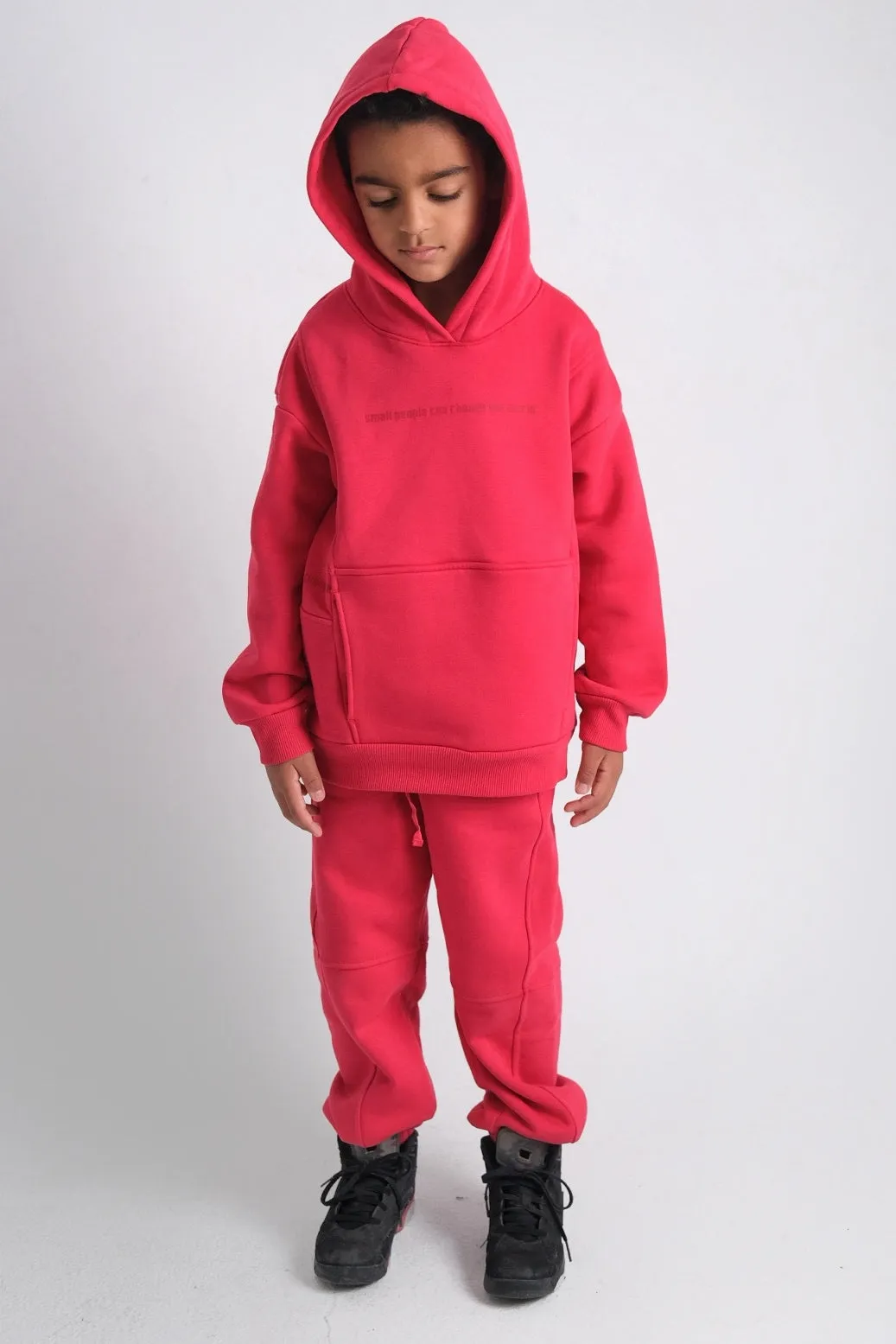 Unisex "Small People" Red Long-Sleeved Hoodie