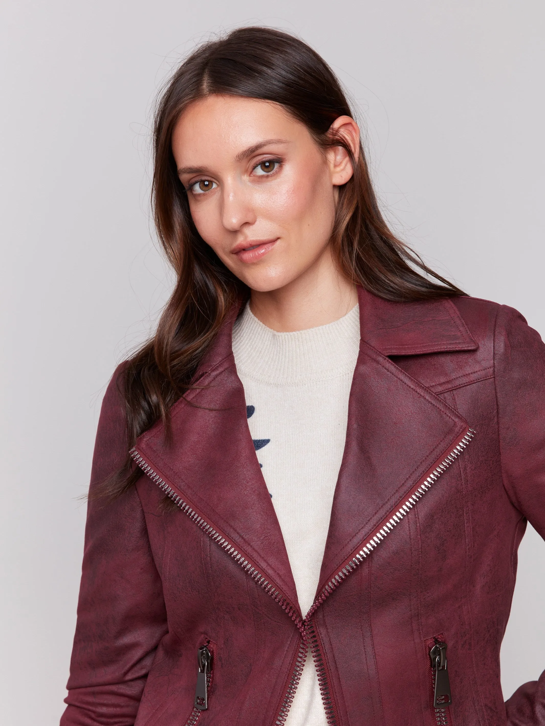 Vintage Faux Leather Perfecto Jacket - Cabernet