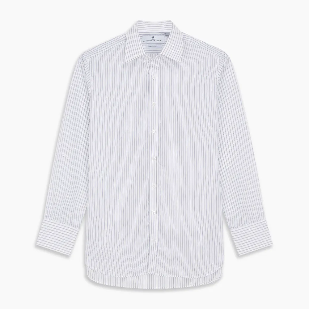 White and Blue Halo Stripe Cotton Regular Fit Mayfair Shirt