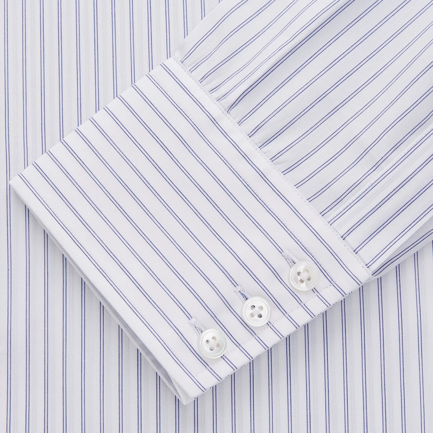 White and Blue Halo Stripe Cotton Regular Fit Mayfair Shirt