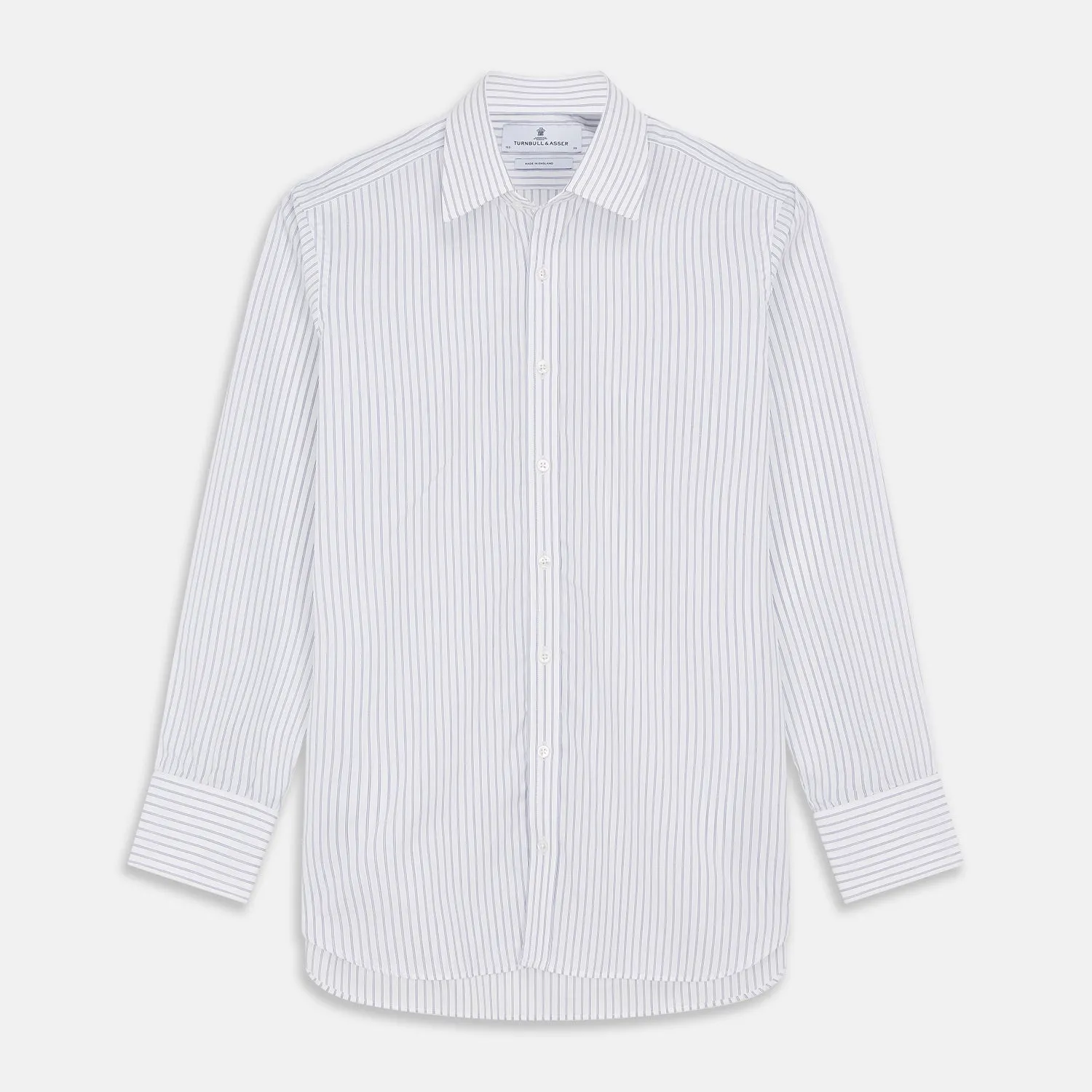 White and Blue Halo Stripe Cotton Regular Fit Mayfair Shirt