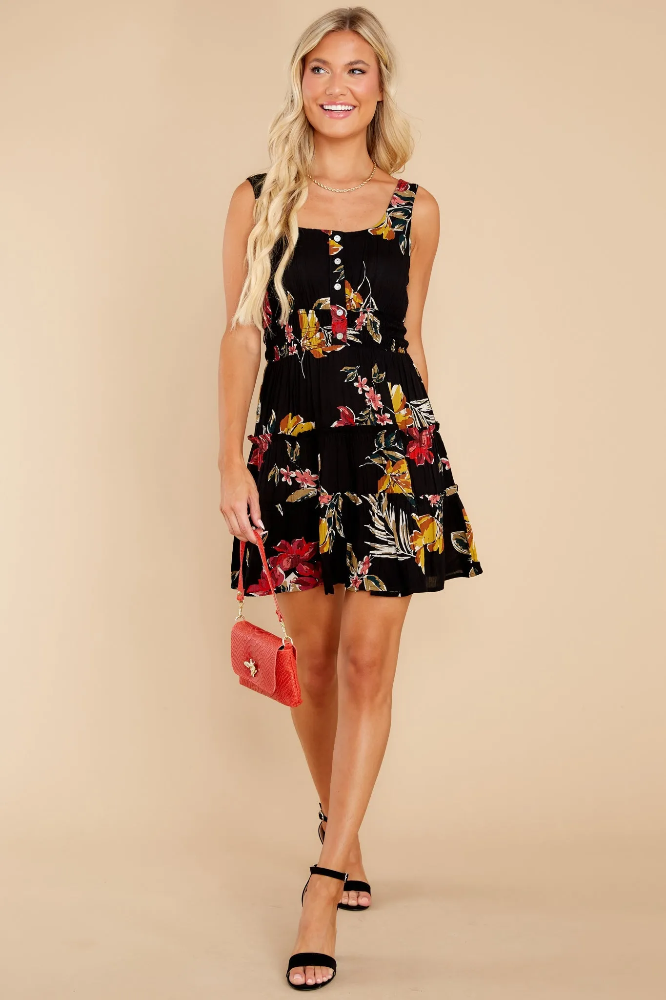 Who Knows Black Multi Floral Print Dress