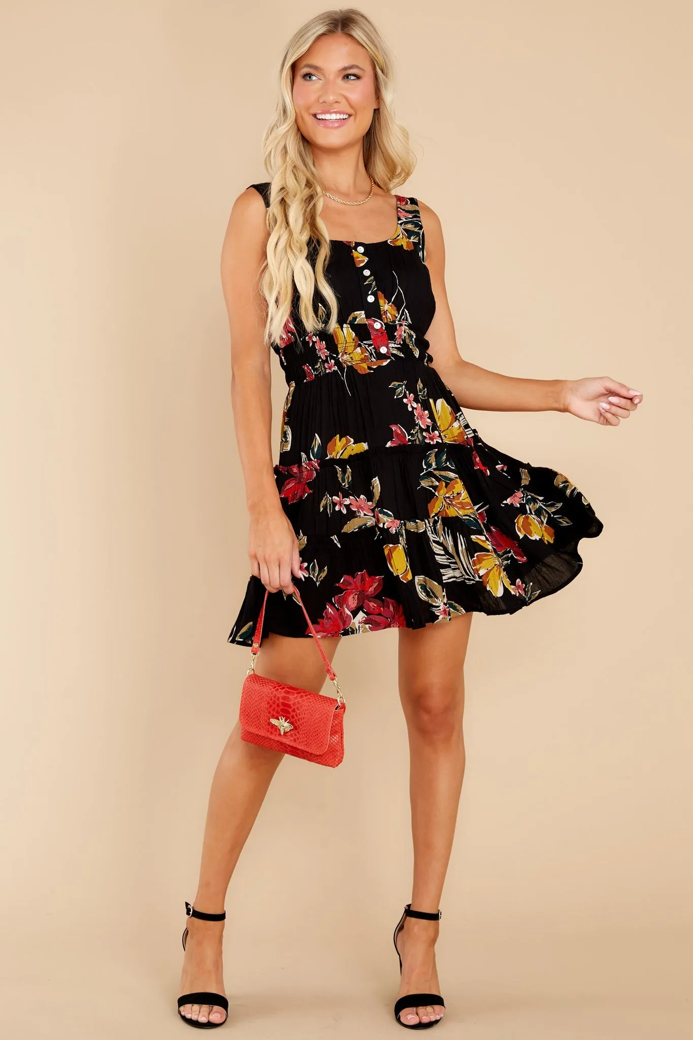 Who Knows Black Multi Floral Print Dress