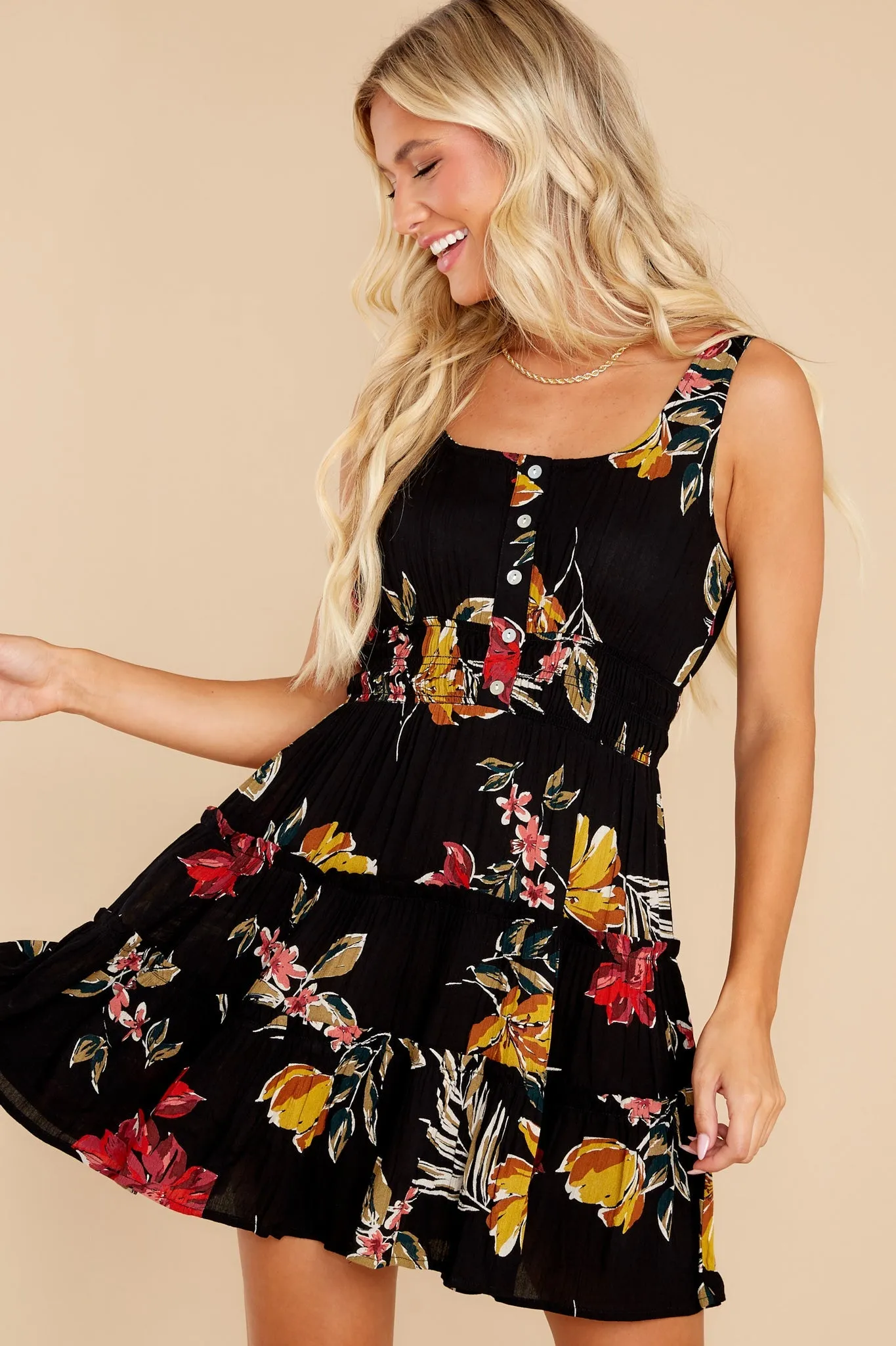 Who Knows Black Multi Floral Print Dress