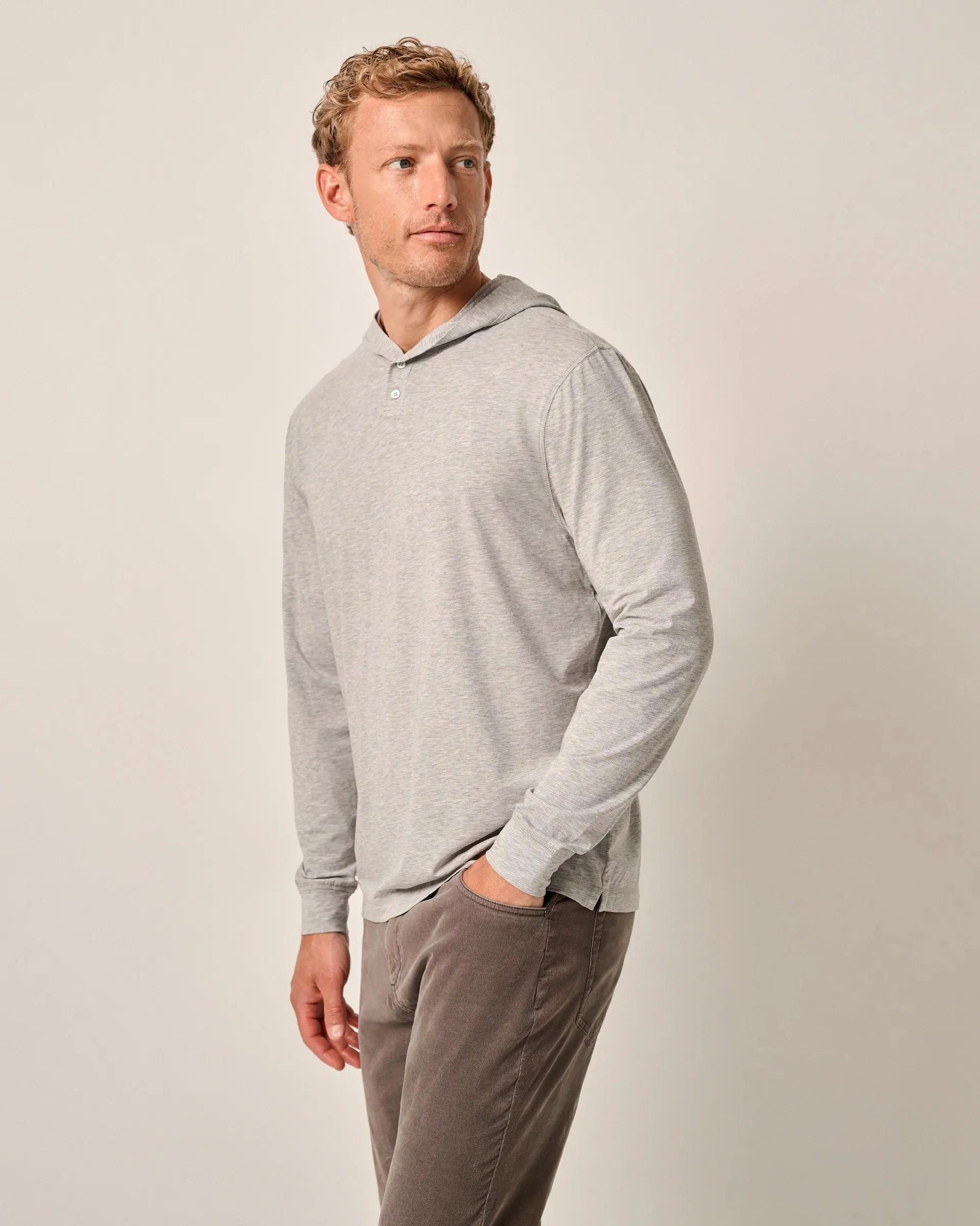 Woodley Cotton T-Shirt Hoodie in Seal by Johnnie-O