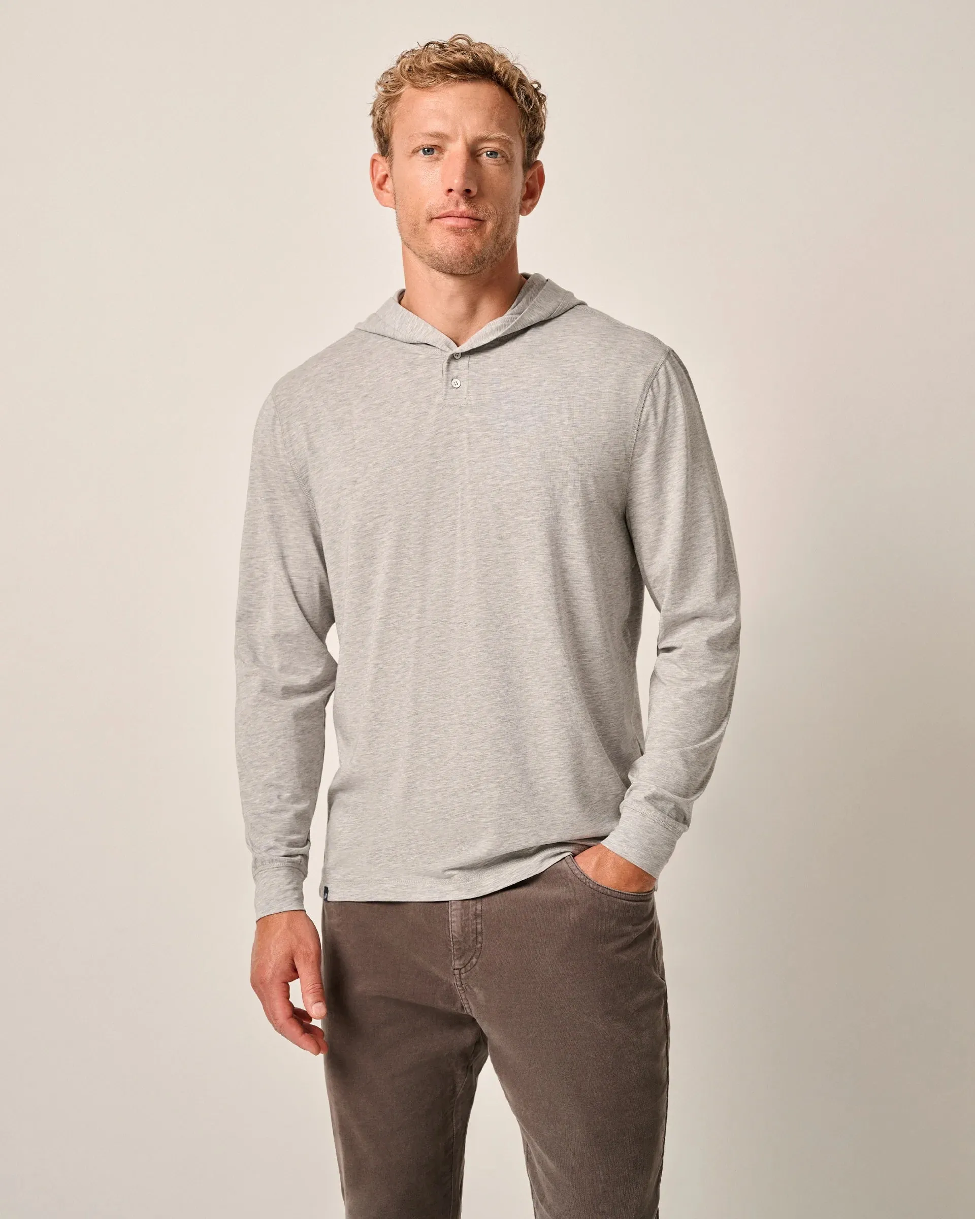 Woodley Cotton T-Shirt Hoodie in Seal by Johnnie-O